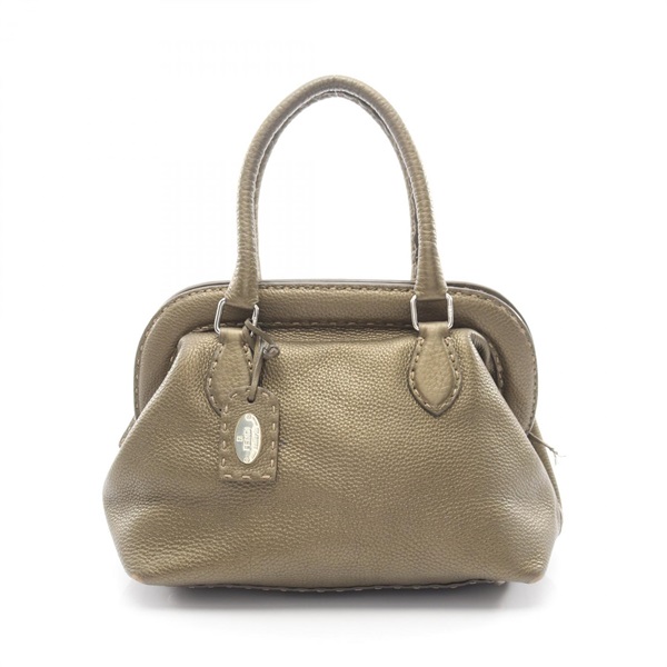 FENDI Selleria Doctor's Metallic Handbag 8BN127 leather Khaki Used Women