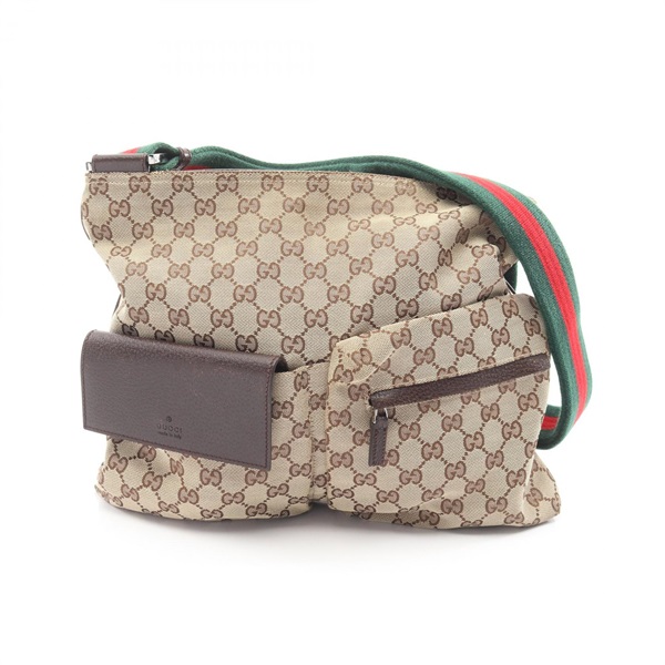 GUCCI GG canvas Sherry Line Shoulder Crossbody Bag 169937 leather Beige Used