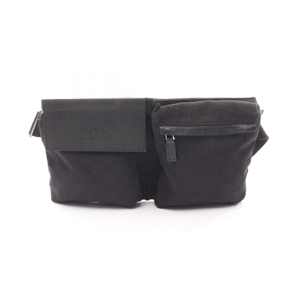 GUCCI GG canvas Waist Belt Bum Bag 28566 canvas leather Black Used unisex