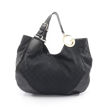 GUCCI GG canvas Shoulder Handbag 203504 canvas leather Black Used Women