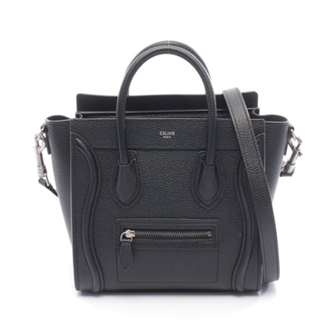 CELINE Luggage Nano Shopper crossbody shoulder Handbag leather Black Used Women