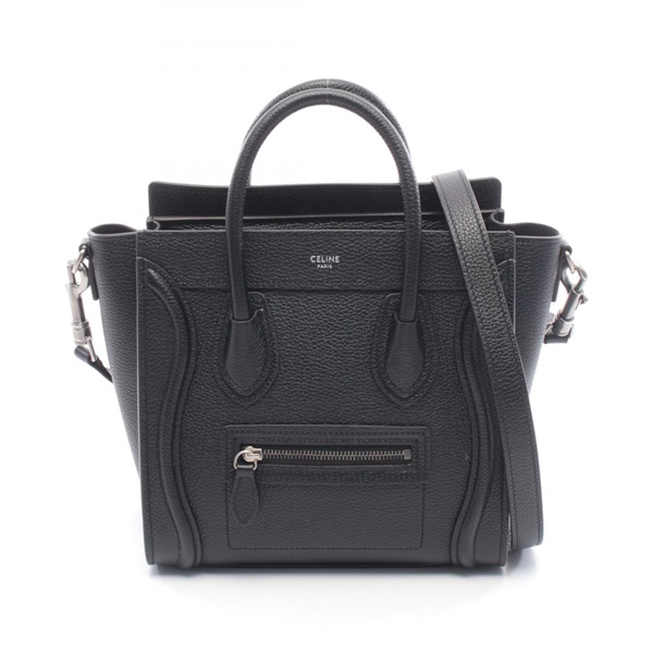 CELINE Luggage Nano Shopper crossbody shoulder Handbag leather Black Used Women