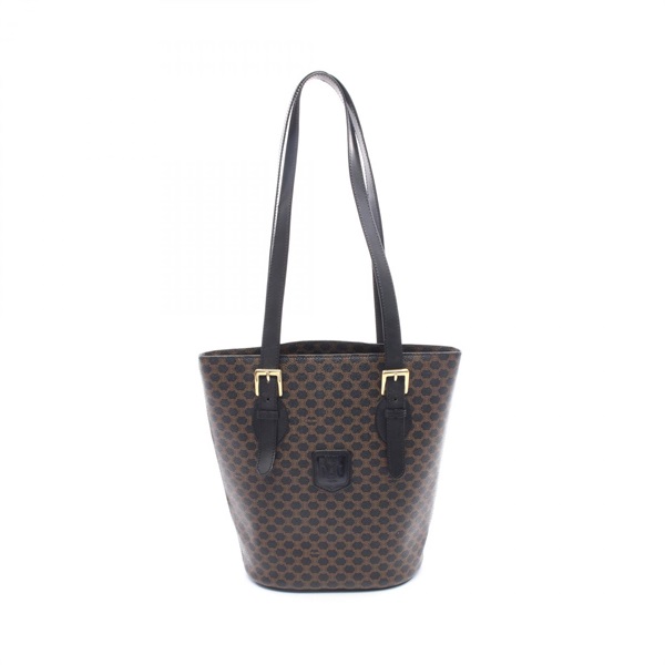 CELINE Macadam Shoulder Bucket Tote Bag PVC coated canvas leather Black Used
