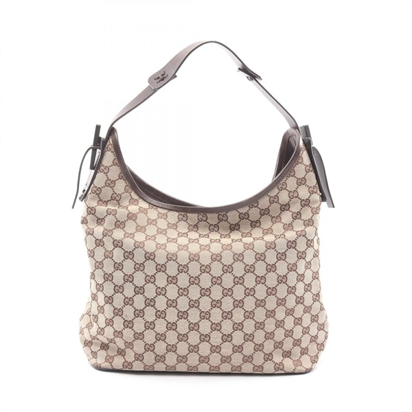GUCCI GG canvas Shoulder Bag 106242 leather Beige Brown Used Women