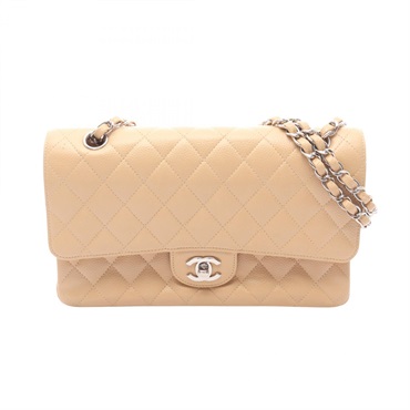 CHANEL Matelasse W flap chain Shoulder Bag A01112 Calfskin leather Beige SHW
