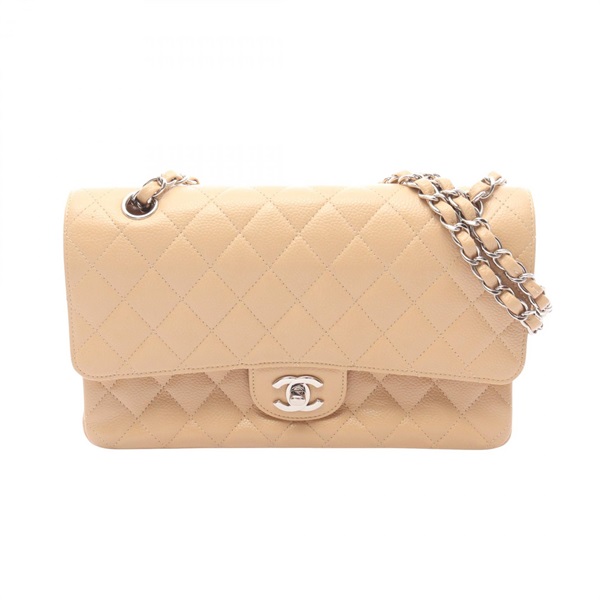CHANEL Matelasse W flap chain Shoulder Bag A01112 Calfskin leather Beige SHW