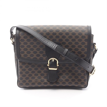 CELINE Macadam Shoulder Crossbody Bag PVC coated canvas leather Brown Black Used