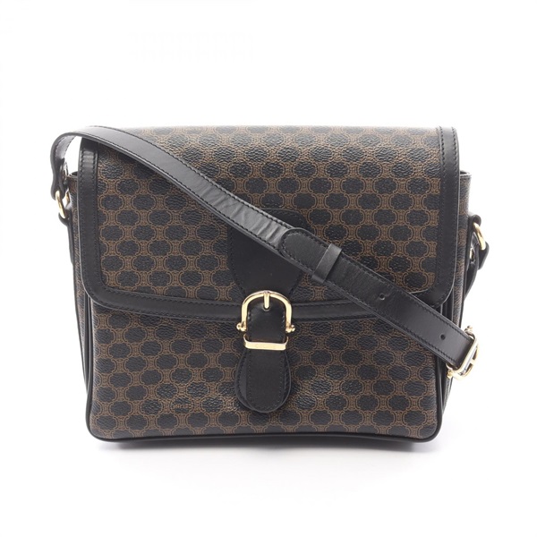 CELINE Macadam Shoulder Crossbody Bag PVC coated canvas leather Brown Black Used
