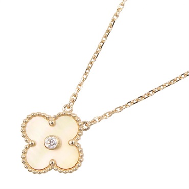 Van Cleef & Arpels Vintage Alhambra Diamond Necklace 18KYG Gold MOP Used women