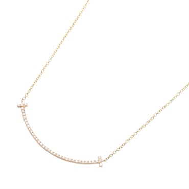 TIFFANY＆CO T Smile Small Diamond Necklace 18KPG Pink Rose Gold Used Women