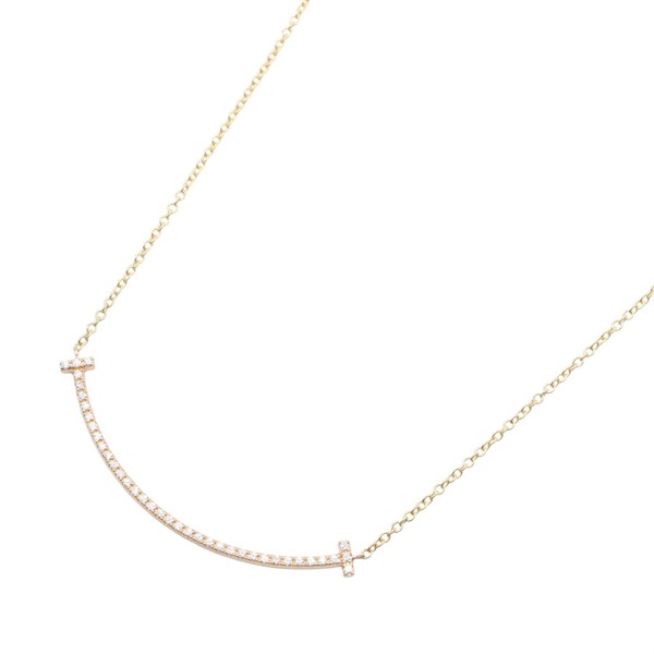 TIFFANY＆CO T Smile Small Diamond Necklace 18KPG Pink Rose Gold Used Women
