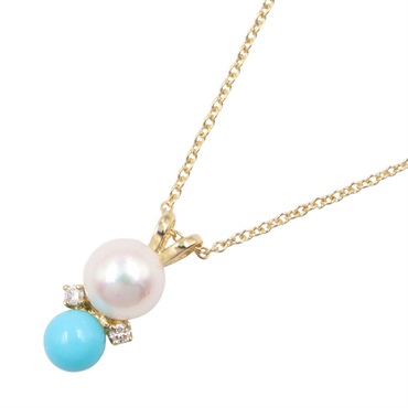TIFFANY＆CO Pearl Turquoise 2PD Diamond Necklace 18YG Yellow Gold Used Women