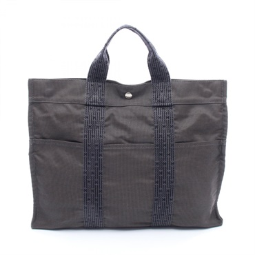 HERMES Herline MM Tote hand Bag 100951M Nylon canvas Gray Used unisex SHW