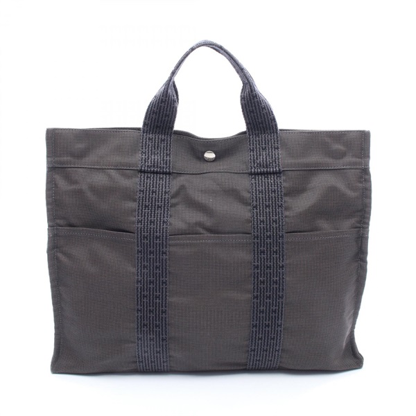 HERMES Herline MM Tote hand Bag 100951M Nylon canvas Gray Used unisex SHW