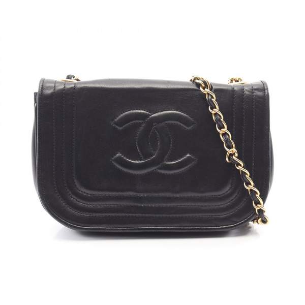 CHANEL COCO Mark Chain Shoulder Bag Lambskin sheep leather Black Used Women GHW