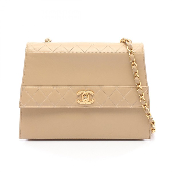CHANEL Matelasse chain crossbody Shoulder Bag leather Beige Used Women GHW