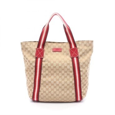 GUCCI GG Crystal Tote Handbag 189669 canvas leather Beige Red Multicolor Used