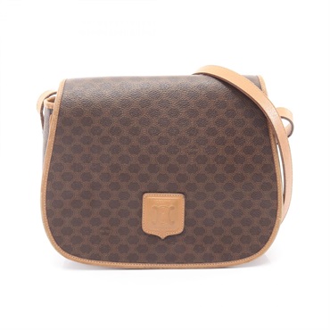 CELINE Macadam Crossbody  Shoulder Bag canvas leather Brown Used Women