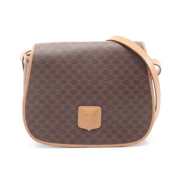 CELINE Macadam Crossbody  Shoulder Bag canvas leather Brown Used Women