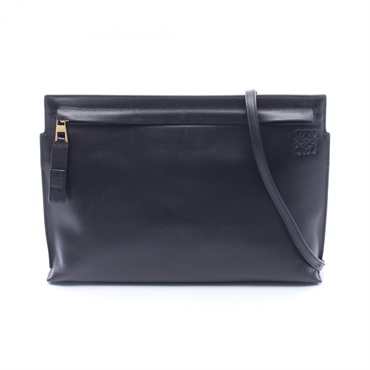 LOEWE T pouch Crossbody Shoulder Bag leather Black Used Women