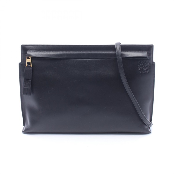 LOEWE T pouch Crossbody Shoulder Bag leather Black Used Women