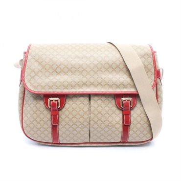 CELINE Macadam Shoulder Bag canvas leather Beige Red Used Women