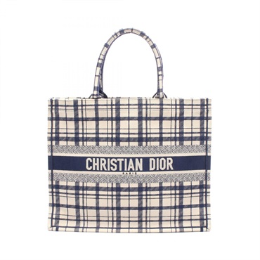 Christian Dior BOOK TOTE Large Tote Bag canvas Navy Beige Used Women