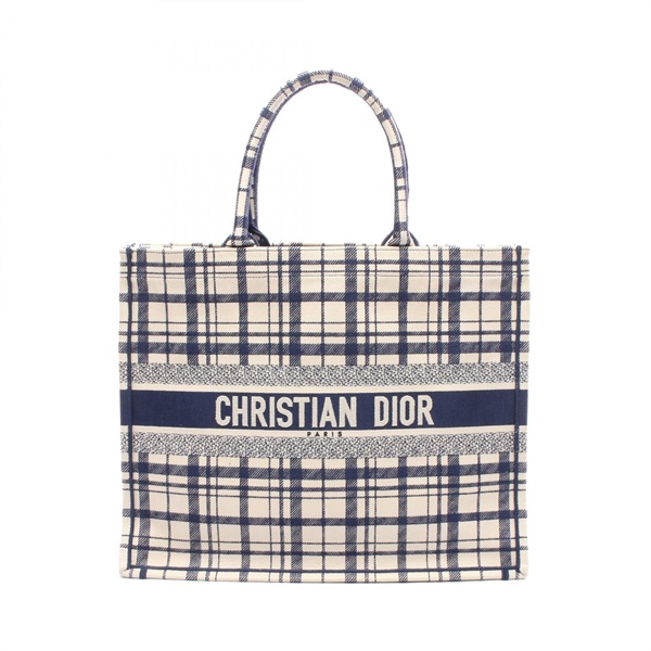 Christian Dior BOOK TOTE Large Tote Bag canvas Navy Beige Used Women