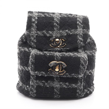 CHANEL COCO Mark Rucksack Backpack chan shoulder bag AS3615 wool tweed Black GHW