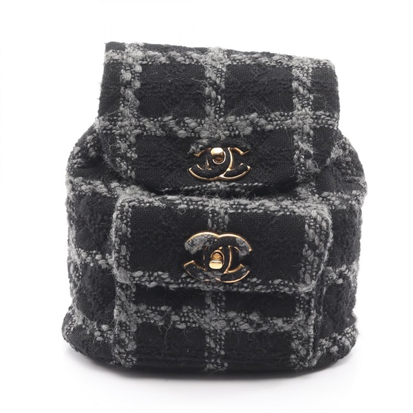 CHANEL COCO Mark Rucksack Backpack chan shoulder bag AS3615 wool tweed Black GHW