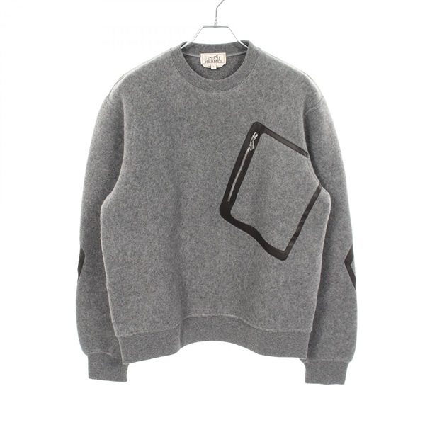 HERMES Knitwear sweater pocket sweatshirt #S wool cashmere Gray mens