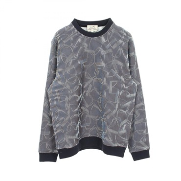 HERMES Quincaillerie Equestre 3D sweatshirt pullover #L silk Blue Navy mens