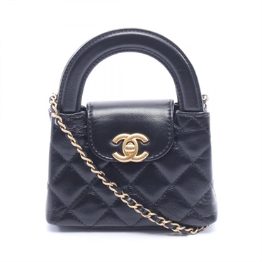 CHANEL Matelasse chain crossbody Shoulder Bag Lambskin Black Used Women GHW