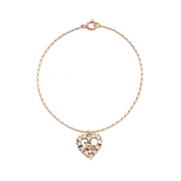 Christian Dior CD Logo Heart Bracelet Gold Plated Rhinestone Clear Used Women