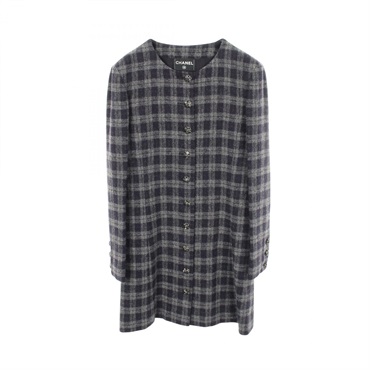 CHANEL COCO Mark button Dress P73616V65033 wool Navy Gray #38 Used Women