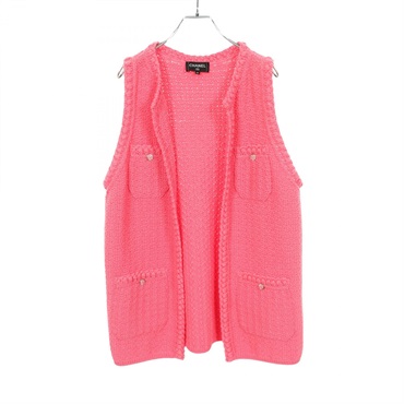 CHANEL COCO Mark Button Knit Vest P72795K10459 cotton Pink #42 Used Women