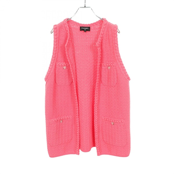 CHANEL COCO Mark Button Knit Vest P72795K10459 cotton Pink #42 Used Women