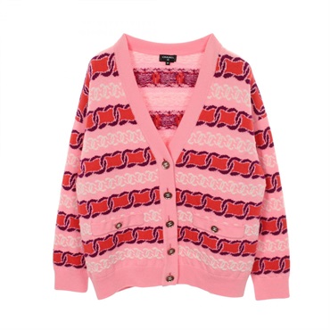 CHANEL COCO Mark Cardigan Sweater #38 P75774K10913 cashmere Pink Multicolor Used