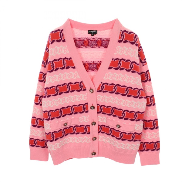 CHANEL COCO Mark Cardigan Sweater #38 P75774K10913 cashmere Pink Multicolor Used