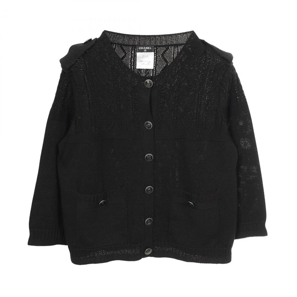 CHANEL COCO Mark button Cardigan Blouse #38 P53667K06997 cotton Black Used Women