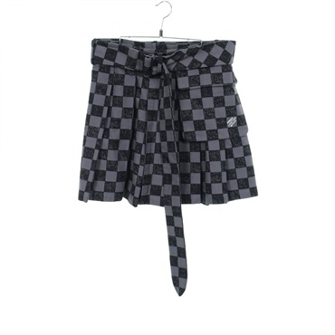 LOUIS VUITTON Damier Pleated Mini Skirt #M cotton Gray Black Gres Used Women LV