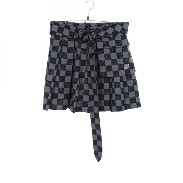LOUIS VUITTON Damier Pleated Mini Skirt #M cotton Gray Black Gres Used Women LV