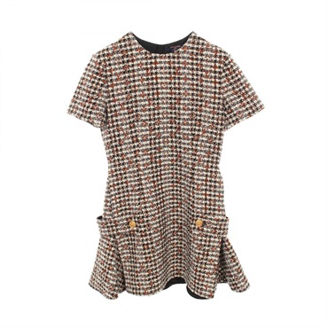 LOUIS VUITTON Monogram Mini Dress Short sleeves #36 wool Moheya Brown Used Women