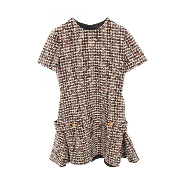 LOUIS VUITTON Monogram Mini Dress Short sleeves #36 wool Moheya Brown Used Women