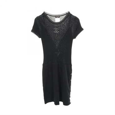 CHANEL COCO Mark Lion Button Dress #40 P37829K02547 cotton Black Used Women CC