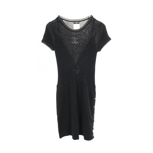 CHANEL COCO Mark Lion Button Dress #40 P37829K02547 cotton Black Used Women CC