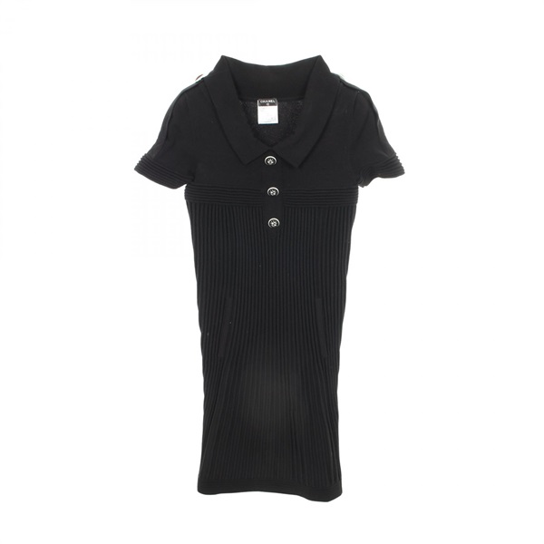 CHANEL COCO Mark Button Dress Short sleeves #36 P35662K02101 cotton Black Used