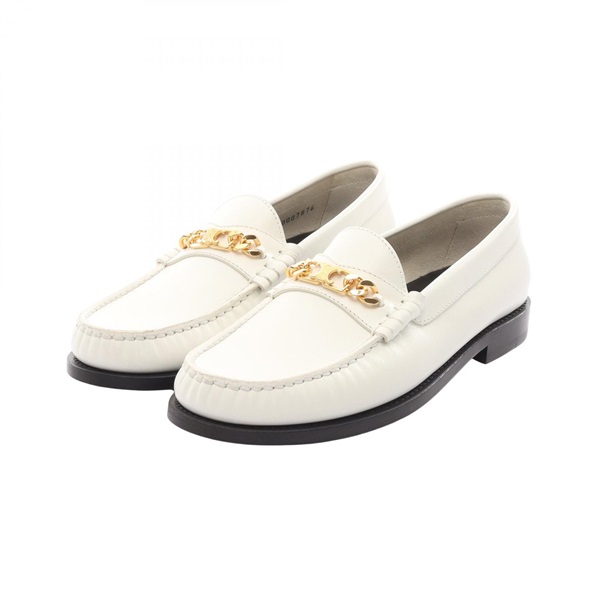 CELINE Triomphe Loafers Shoes flat leather White Used Women size 37