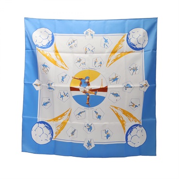 HERMES Carre90 Vive les champions! Scarf Silk Blue White Yellow Used Women