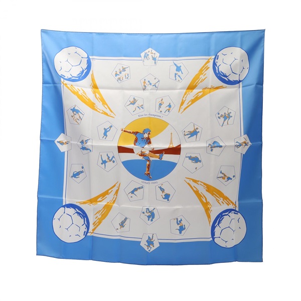 HERMES Carre90 Vive les champions! Scarf Silk Blue White Yellow Used Women
